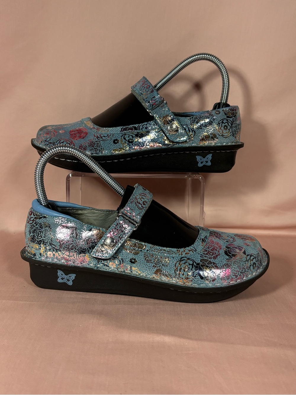 Alegria Bel-234 Blue Silver Mary Jane Rare Flats Size  EU 36/US 6-6.5
